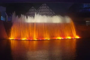 Upside Down Waterfall in EPCOT at Night